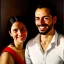 Placeholder: portrait of Jacobo Santiago Mozos born in 1976 and Gemma Arnau Arnau born in 1979,Caravaggio,smiling, oil on canvas, cinematic composition, extreme detail,8k,fit full head inside picture,