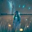 Placeholder: photo of a young woman in field at night with lots of stars, looking at a UFO