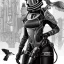 Placeholder: great illustrator, spanish, realistic rendering of a cute girl, beautiful, steampunk syle, black and white. Helmet with tubes. respirator. Machinery in the background. robotic bird flying. High details. 4k. unreal engine