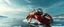 Placeholder: airbrush 3d rendering, close up lobster space ship on small frozen island in lake, pinhole cam