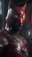 Placeholder: Iconic Cat-Man, red and silver, ultra-detailed armor, eye mask cat, dynamic shot, richly saturated colors, full stature, cinematic lighting, Octane rendering, hyper-realistic, unparalleled detail, 8K , concept art, physically based rendering, intricate textures, timeless masterpiece, AI enhanced, GAN, ray tracing, depth of field, neural network,