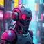 Placeholder: a cyberpunk robot, bright colours, futuristic, dystopia, stylised, digital art, 3d render