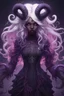 Placeholder: absurdres, ((high-resolution)), ultra detailed, vivid colors, abyssal goddess, dark skin, horns, white hair, ((medium hair:1.2)), (sidelocks:1.3), purple eyes, disheveled hair, long sleeves, fril gothic dress, purple and pink outfit, abyssal, darkness, tentacles, fractal, psychedelic, Whimsical