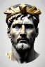 Placeholder: Ultra Realistic image, Roman sculpture, white marble material, Lionel Messi, gold Laurel leaves wreath, renaissance ornaments, radial gold lines, one gold star in heart, gold sun ornament back, blue background, chisel style, waist up portrait, emperor style, epic, celestial, cinematic lighting, God light, god rays, 4k resolution, smooth details, ornate details, soft lighting, unreal engine 5, art station, substance 3d.