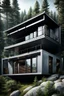 Placeholder: Medium sized house made of shipping containers, modern style, on a cliff overlooking a forest. Photorealistic.