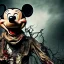 Placeholder: Rotting corpse zombie who is mickey mouse smiling, evil, arms forward like a mummy, fangs, sharp focus, ears, boots