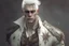 Placeholder: A Fantasy Human, a white masculine human with white hair. Battle Scars. Full body. Brown Military clothes. HD