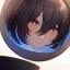 Placeholder: Clear focus, High resolution,floating shiny hair, black streaked hair,short bowl cut hair, choppy cuts hair,hair between eyes, extreme close up