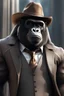 Placeholder: Anthropomorphic gorilla with brown cowboy hat, hyper-realistic suit and tie 8k