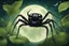 Placeholder: Generate an image of an itsy bitsy spider named Spindle sitting on a green leaf in a moonlit garden. Spindle should be looking up at the night sky filled with stars. Convey a sense of curiosity and wonder on Spindle's face.