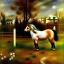 Placeholder: shetland pony, fence, field, oil painting, by renoir