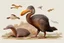 Placeholder: John James Audubon-like illustration of a fully uncropped Dodo bird and a Platypus in a landscape of warm yellows, warm reds, and warm blues