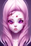 Placeholder: girl, cute, beautiful, big nose, pink hair, long hair, blue eyes, black sweater, blood splatter, long eyelashes, crazy face, lazy eye, yandere