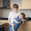 Placeholder: Realistic photo Russian shorthair beautiful 20-years tomboy boyish boylike young mother-in-future wide hips in kitchen