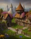 Placeholder: medieval fantasy village with flowers rpg art