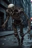 Placeholder: Extreme grandiose and cinematic photo in realistic colors (sparks around) (( cyborg skeleton)) dirty realistic ragged clothes, dynamic pose and expression, in the city ally of ancient tales, high lighting, intricate, 8k, macro photography,
