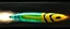 Placeholder: full speed aqua hornet patterned double banana transparent space vessel with black and yellow wasp stripes