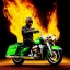 Placeholder: ultra detailed fullbody portrait of Ghost Rider Riding His Fire Motorcycle , extremely detailed digital painting, intrincate, extremely detailed smiling face,crystal clear Big Green eyes, in the style of Pablo Oliveira , mystical colors , perfectly centered image, perfect composition, rim light, beautiful lighting,8k, stunning scene, raytracing