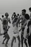 Placeholder: party on the beach of Porto Racanti in the middle of summer, music, dancing, celebration, toast, photography taken with a Leica camera and a 35 mm lens, black and white photography