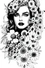 Placeholder: hyper detailed, black and white, thick line, coloring book illustration, lineart, stunningly beautiful woman in flowers, jim lee