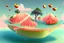 Placeholder: Floating Fruit Islands: Imagine a landscape where slices of watermelon, citrus fruits, and melons hover just above the ground, forming floating islands amidst a gentle fruit rain. The air is filled with a sweet aroma as the fruits sway with the breeze.