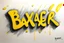 Placeholder: a drawing with sketch lead pencil, The word "BAXER" in yellow floating like a big sign, strong painting, strong expression, BAXER!, BAXER!
