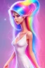 Placeholder: girl, cute, beautiful, long hair, rainbow hair, white dress