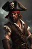 Placeholder: A photorealistic picture of an angry, but handsome short pirate