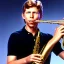 Placeholder: Ron howard as richie from happy days playing the saxophone, his eyes are closed, rock band, saxophone lips