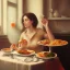 Placeholder: A woman eating a meal with her boyfriend