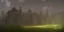 Placeholder: Ruined overgrown small castle in a forest, dynamic lighting, night