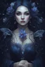 Placeholder: Dark blue hair, Water lilies long hair lotus night Fairy princess rapunzel hair queen crown dragonflies fireflies elven tiara flowers fairy wings gothic dark blue