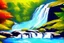 Placeholder: Sunny day, waterfall, rocks, impressionism painting