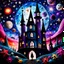 Placeholder: Detailed people, creepy castle made of felt, stars, galaxy and planets, sun, volumetric light flowers, naïve, Tim Burton, strong texture, extreme detail, Max Ernst, decal, rich moody colors, sparkles, Harry Potter, bokeh, odd