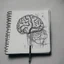 Placeholder: medicine notebook brain illustration, ink on paper