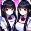 Placeholder: Clear focus, 8k, beautiful lighting, vibrant colors, girl, black hair, long hair, red eyes, loli, maid, twins,