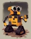 Placeholder: Wall-E animation character design with a cassette tape in a realistic style