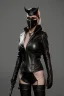 Placeholder: executioner in black leather, mature woman, tight mask, cleavage, evil, angry, steam punk, 8k,dark