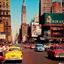 Placeholder: Picture 1950's street life, people, New York, blurry, abstractism, colours, strong texture, 3d, chaotic