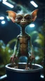 Placeholder: close up portrait of a really stretchy alien gremlin with arm hair standing on a sea horse in a bucket ski lift in dark lit reflective wet jungle metallic hall dome hotel tunnel, in the style of a game,bokeh like f/0.8, tilt-shift lens 8k, high detail, smooth render, down-light, unreal engine, prize winning