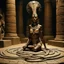 Placeholder: [high res photo 8K by Ray Harryhausen for Pan's Labyrinth (2006)] In the heart of a pyramid, afro Nefertiti is clad in a revealing bandages, her flesh is warm and radiates magic energy, with her feet on the cold tiles of the temple, the braids of her hair end in snakes