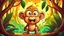 Placeholder: fantasy cartoon style illustration: small brown monkey is very afraid