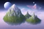 Placeholder: 100mm photo of isometric floating island in the sky, brillante y snow cosmos