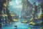 Placeholder: illustration concept art water color style for teenagers in other planet watching the moon and mountains there are planets in sky having adventure mystery very tall trees cretures journey like a painting magical surreal night stars