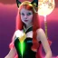 Placeholder: Attractive teenage girl with golden red hair, who is dressed like a witch casting a spell with a quarterstaff on the moon, she has cat ears, green eyes looking at the moon, has a normal nose, background is realistic space, the girl is on a planet, black goth girl dress, full body portrait, arm colors gradient effect into stars, rendered, unity 3d, unreal engine, dslr, hdr, 4k, edited, photorealistic, normal number of appendages, freckles, artists rendered