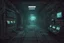 Placeholder: background, sci-fi dark huge underground room with computer terminal for asset video game 2D view, platformer
