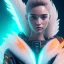 Placeholder: A beautiful portrait of a cute cyberpunk woman facing camera orange color scheme, high key lighting, volumetric light high details with white stripes and feathers unreal 5, octane render, cinema4d, dynamic lighting, dramatic lighting, 4k, redshift render, highly detailed, hyper realistic