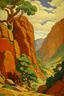 Placeholder: A brown rocky mountain near a canyon painted by Paul Ranson