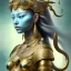 Placeholder: Sango fantasy, fantasy magic, intricate, sharp focus, illustration, highly detailed, digital painting, concept art, matte, art germ and Paul Lewin and Kehinde Wiley, masterpiece silver elephant head bronze Buddha Asian African girl nice breast Hawaiian hair turquoise golden waves