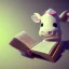 Placeholder: Tiny cute cow toy, reading a book, 3d blender render